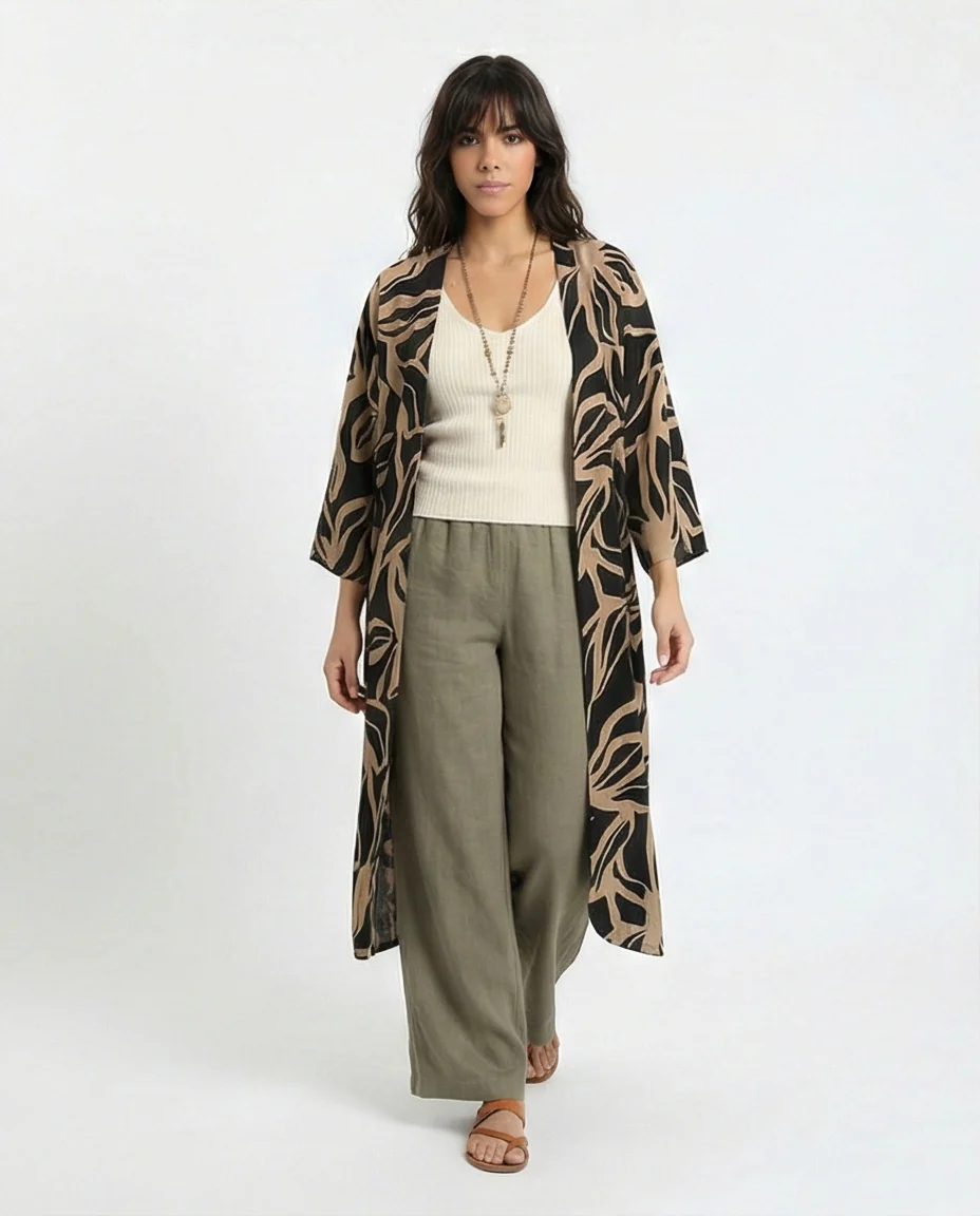 Abstract Print Longline Kimono Cardigan - Image 3