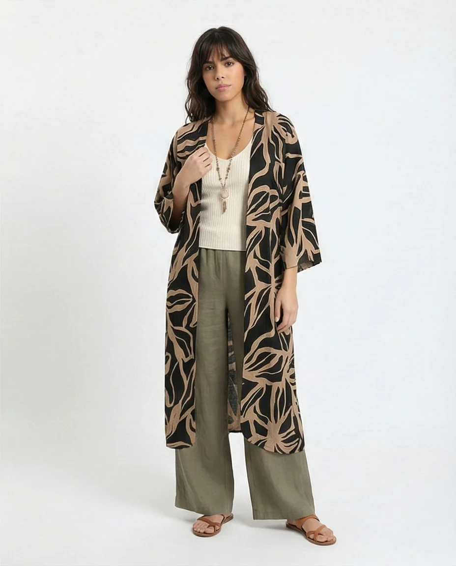Abstract Print Longline Kimono Cardigan - Image 4