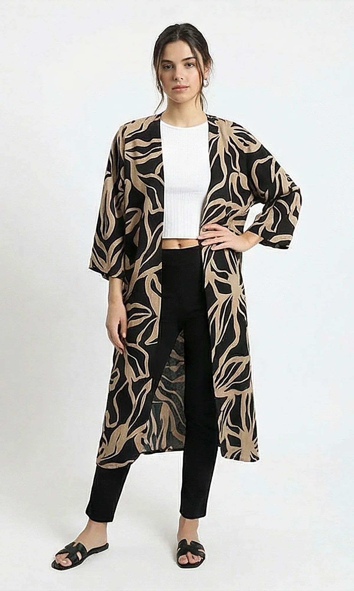 Abstract Print Longline Kimono Cardigan - Image 5