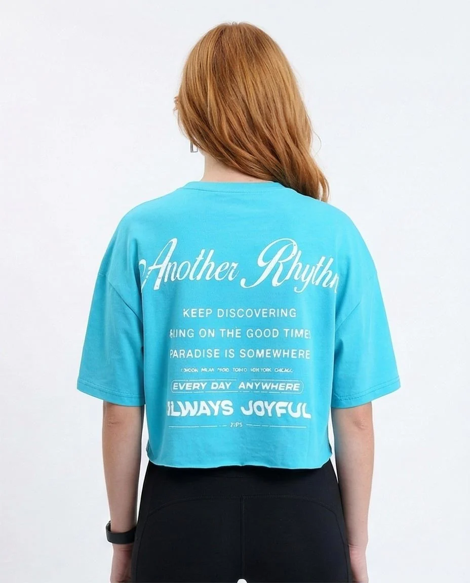 Ravin Women’s "Another Rhythm" Boxy Cyan Crop T-Shirt - R214641 - Image 2