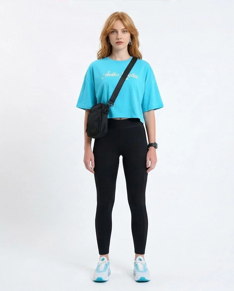 Ravin Women’s "Another Rhythm" Boxy Cyan Crop T-Shirt - R214641 - Image 4