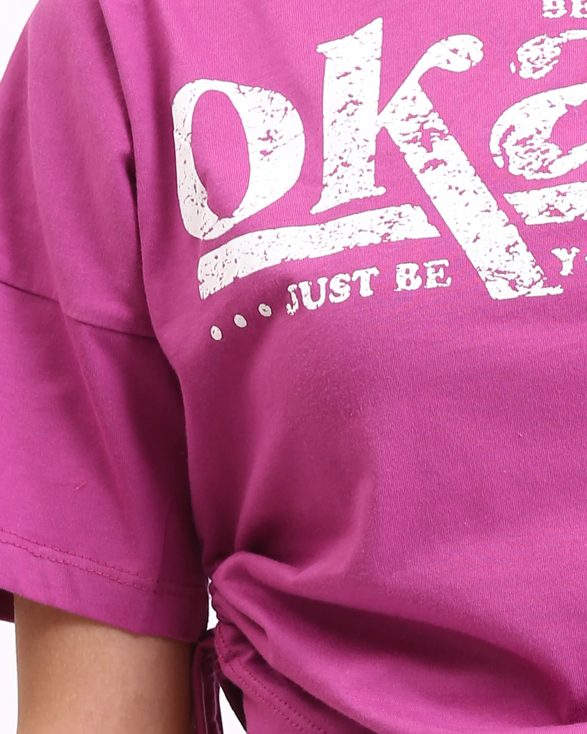 Ravin Women's "Be Yourself" Side-Cinch Graphic Tee - Magenta - R209143 - Image 4