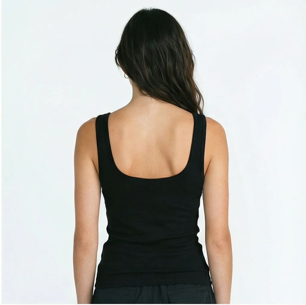 Essential Midnight Black Ribbed Scoop Neck Tank Top - R216809 - Image 2