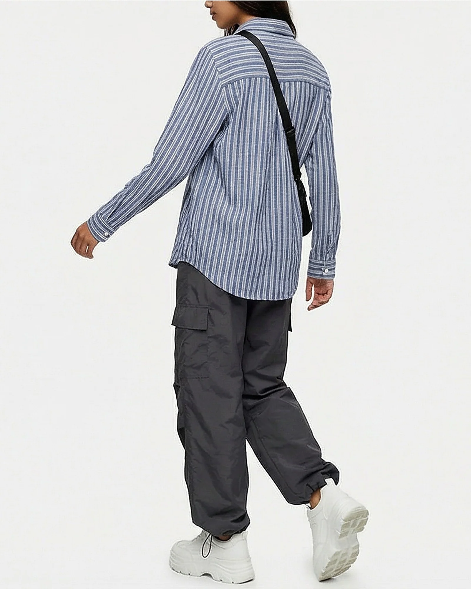Blue Striped Long Sleeve Linen-Blend Casual Shirt - Image 5