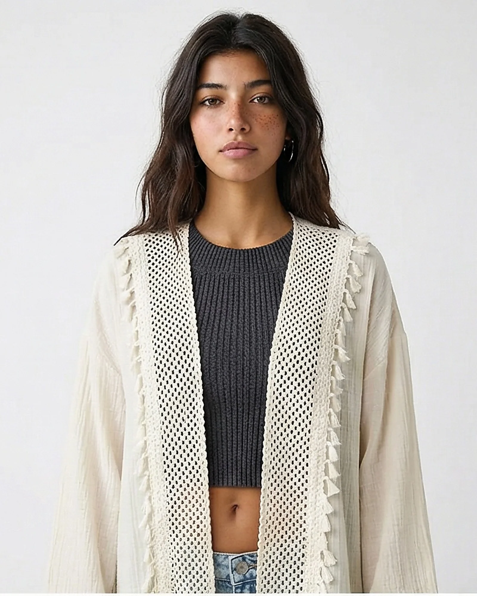 Boho Crochet Detail Longline Cardigan - Image 3