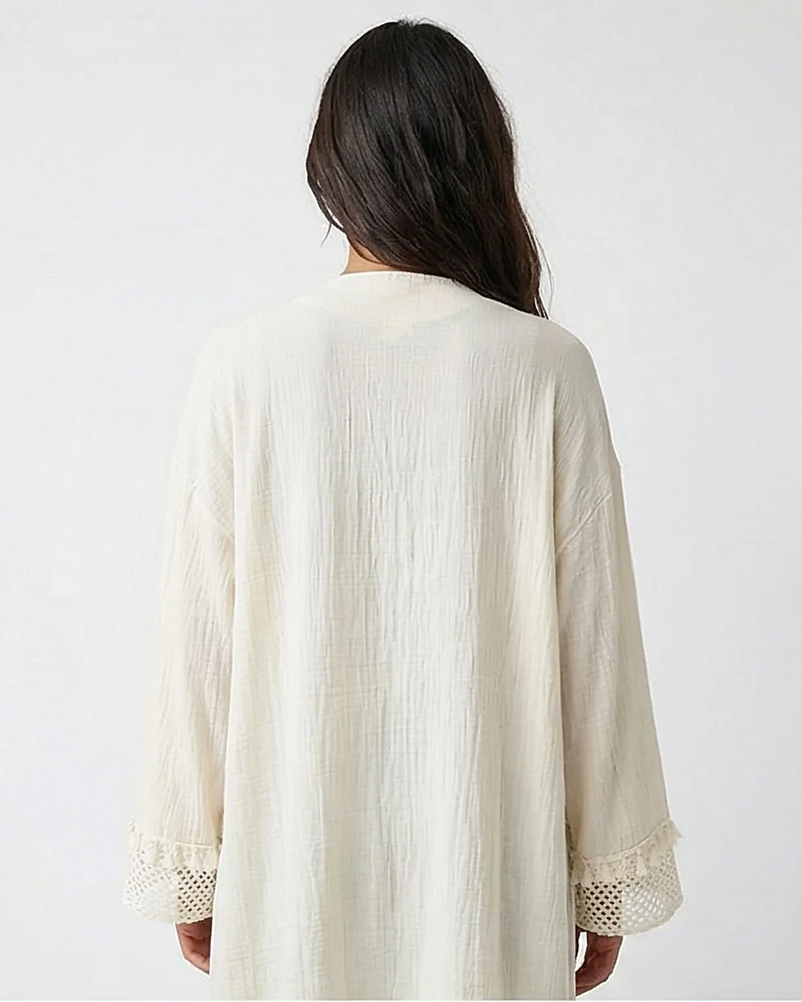 Boho Crochet Detail Longline Cardigan - Image 4