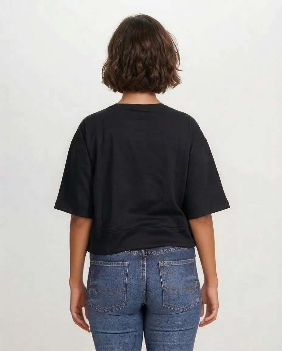 Ravin Women’s Boxy Cropped Tee with Seam Detail – Midnight Black - R204611 - Image 2