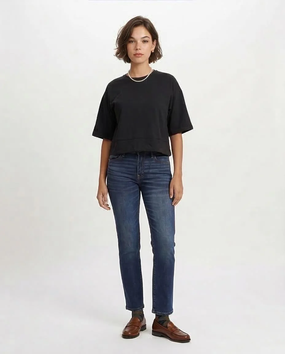 Ravin Women’s Boxy Cropped Tee with Seam Detail – Midnight Black - R204611 - Image 3