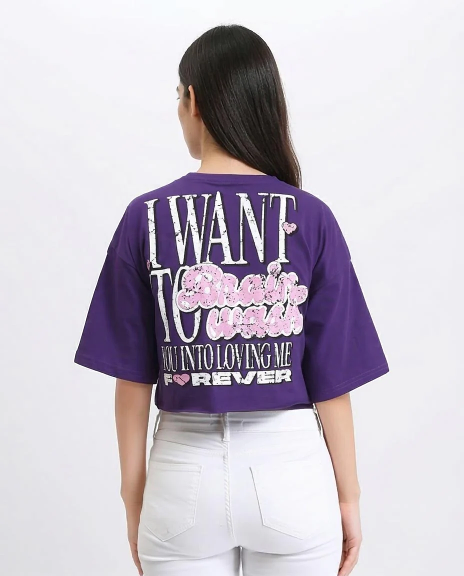 Ravin Women's "Brainwash" Graphic Boxy Crop T-Shirt – Deep Purple - R209240 - Image 2
