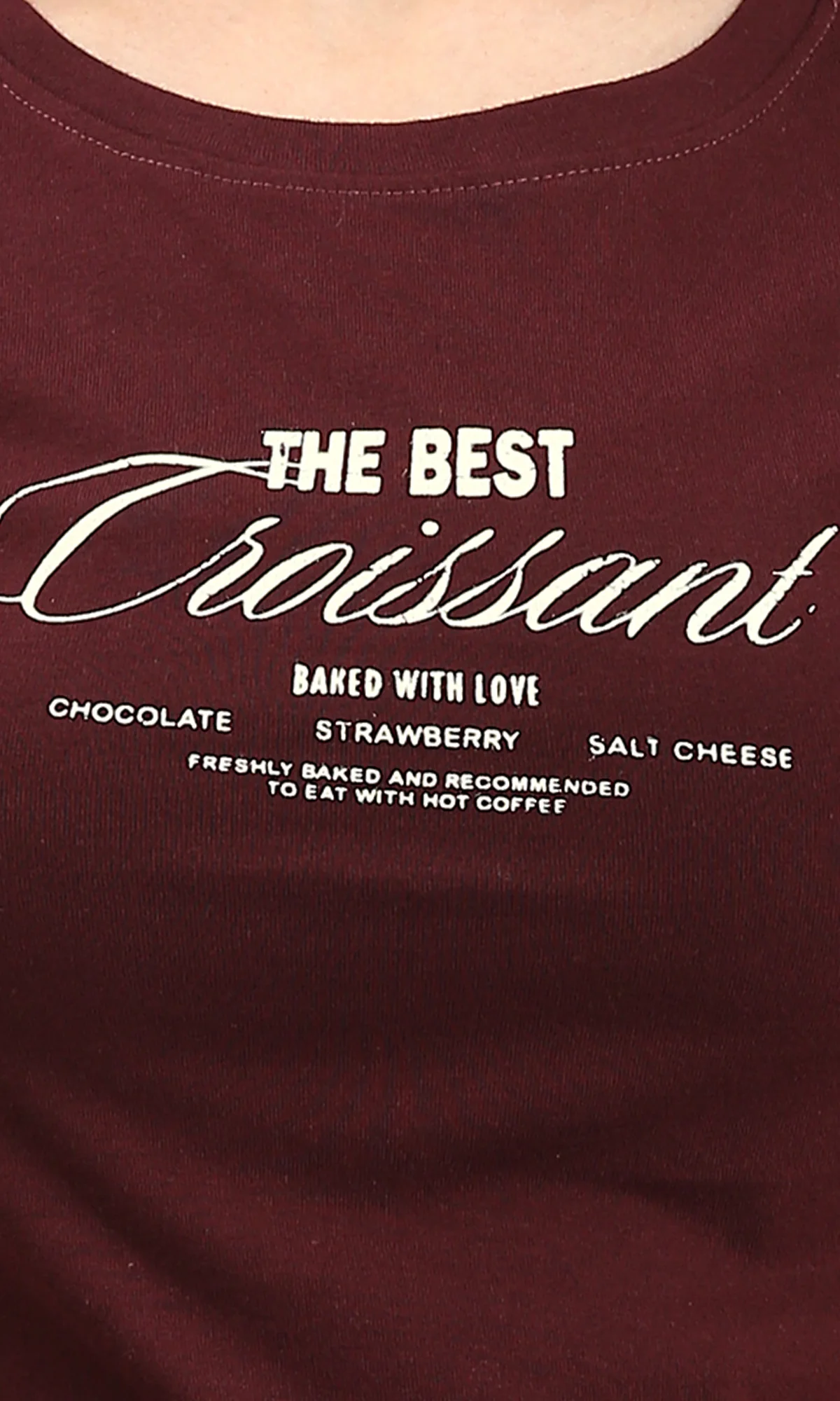 RAVIN Women’s Burgundy "The Best Croissant" Graphic Baby Tee - R212304 - Image 3