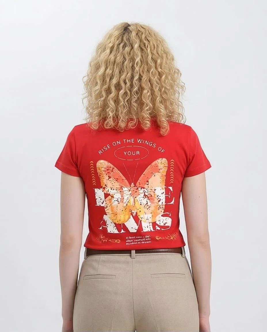 Ravin Women’s Butterfly Graphic T-Shirt - "Rise on the Wings of Your Dreams" - Red - R209228 - Image 2