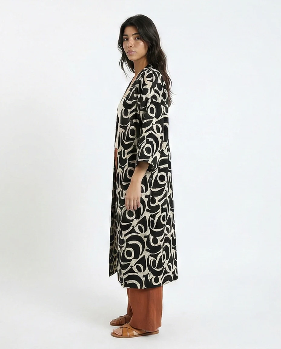 Abstract Graphic Longline Kimono Cardigan - R216605 - Image 3