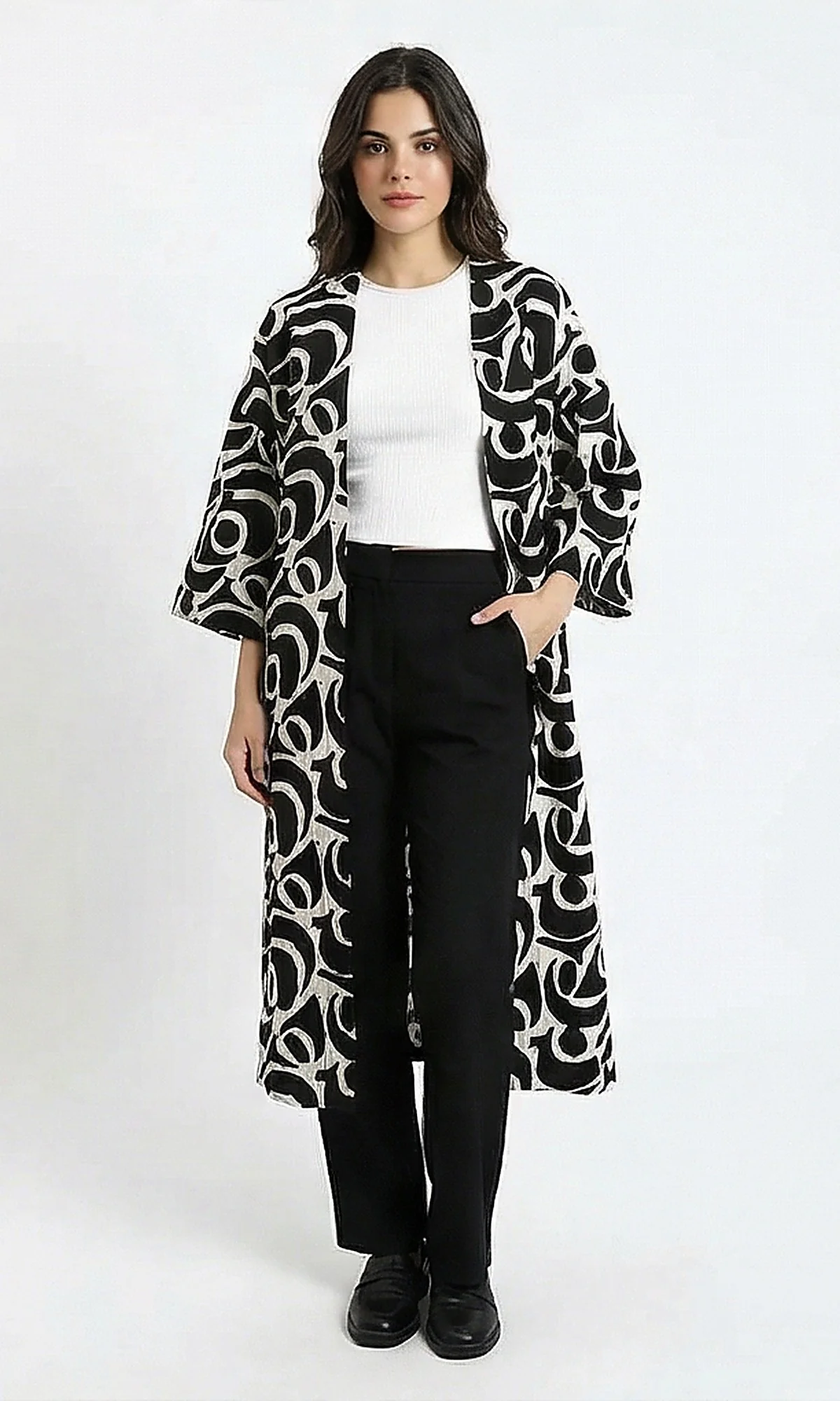Abstract Graphic Longline Kimono Cardigan - R216605 - Image 6