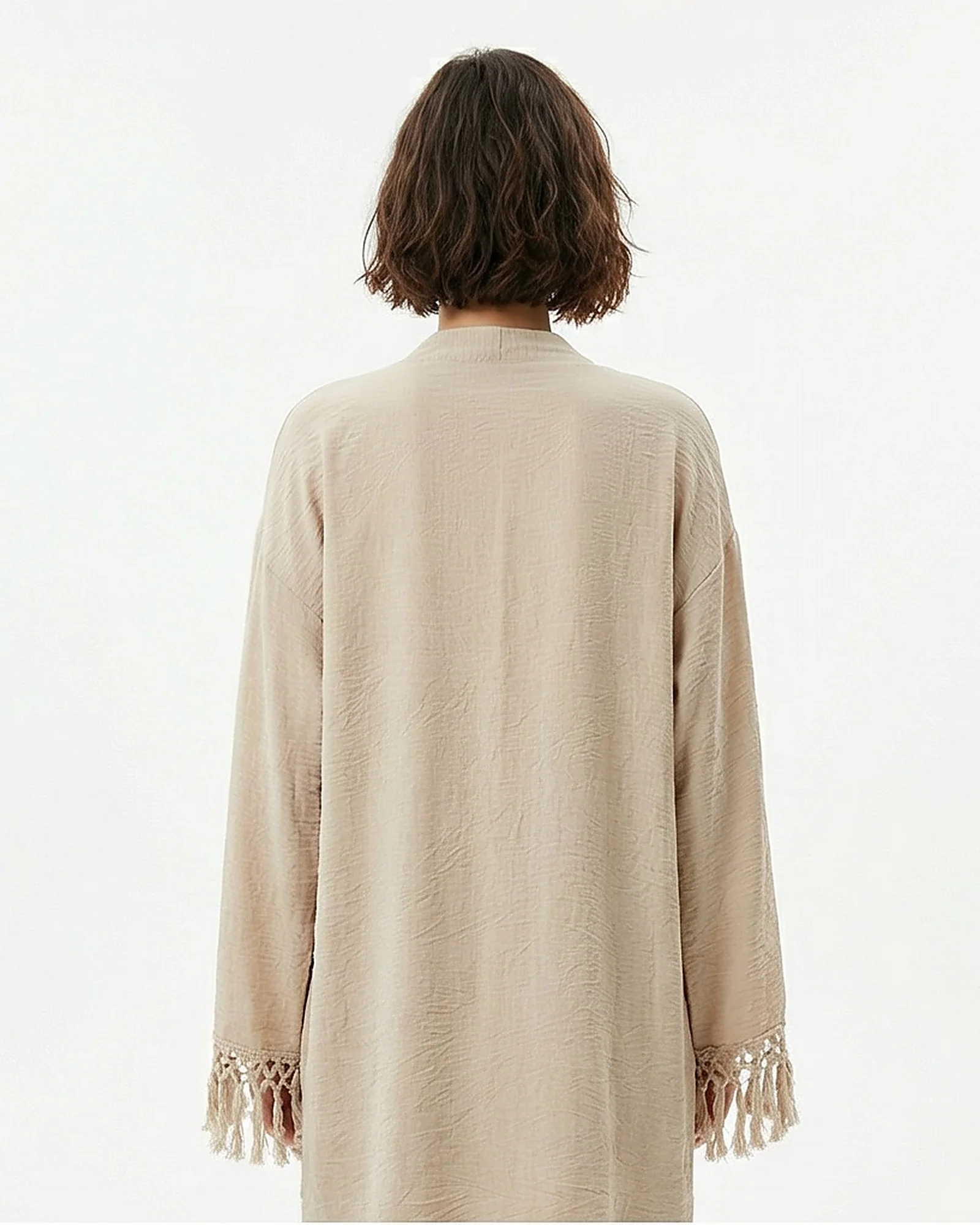 Stone Lightweight Textured Fringe Kimono Cardigan - R217010 - Image 3