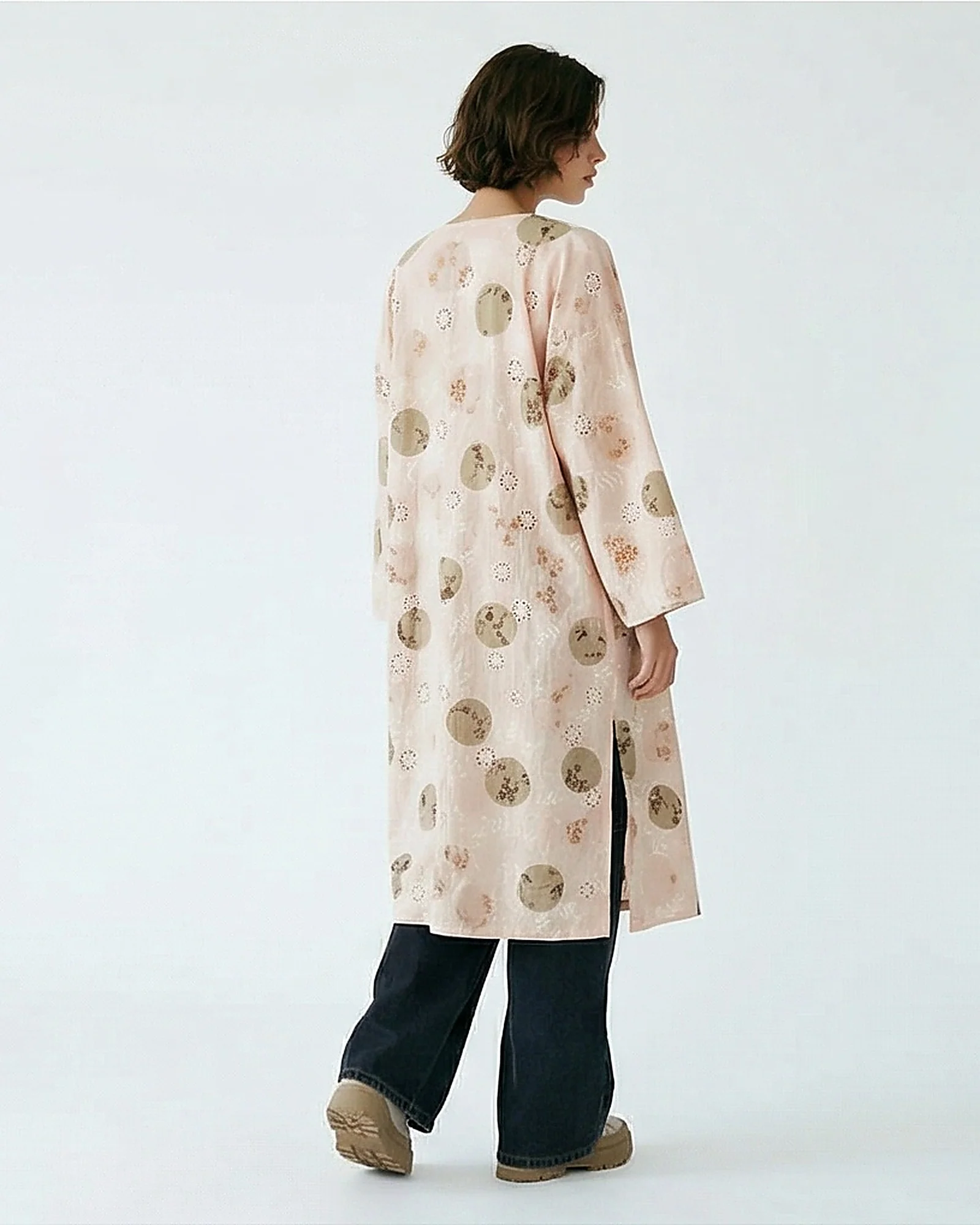 Blush Pink Printed Longline Open-Front Kimono - R217389 - Image 2