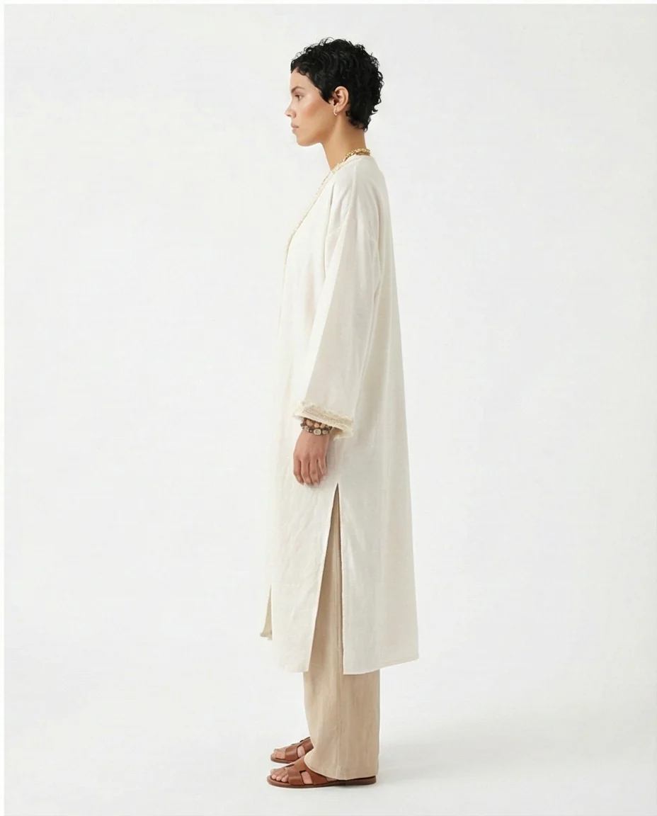Cream Lightweight Longline Fringed Cardigan - R217005 - Image 3