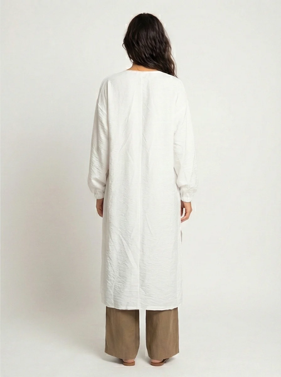 White Crinkled Texture Longline Open Front Cardigan - R217006 - Image 2