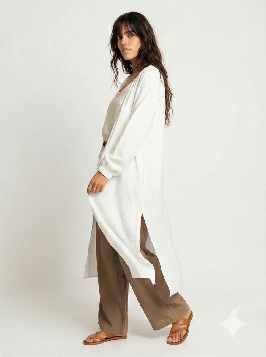 White Crinkled Texture Longline Open Front Cardigan - R217006 - Image 4
