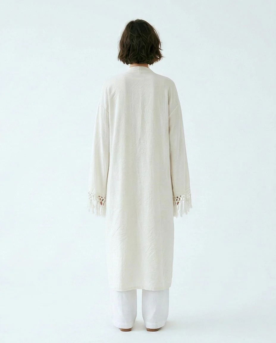 Off-White Macramé Trim Longline Cardigan - R217009 - Image 2