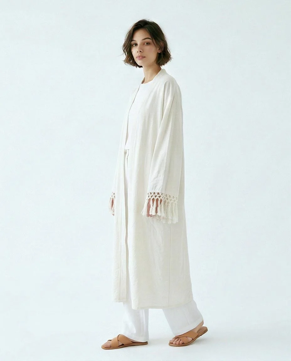 Off-White Macramé Trim Longline Cardigan - R217009 - Image 3
