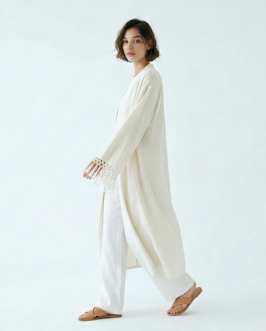Off-White Macramé Trim Longline Cardigan - R217009 - Image 4