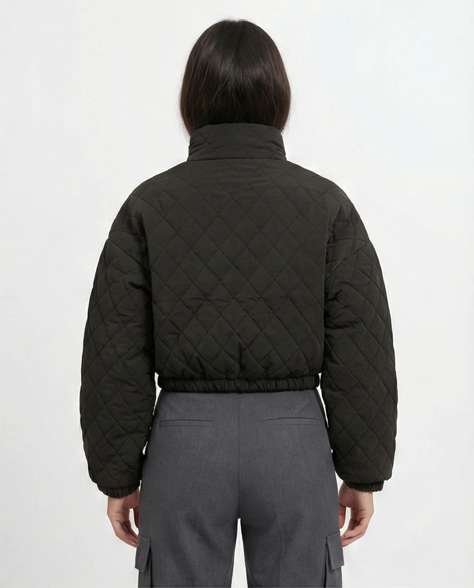 Women's Charcoal Cropped Diamond Quilted Jacket - O198986 - Image 2