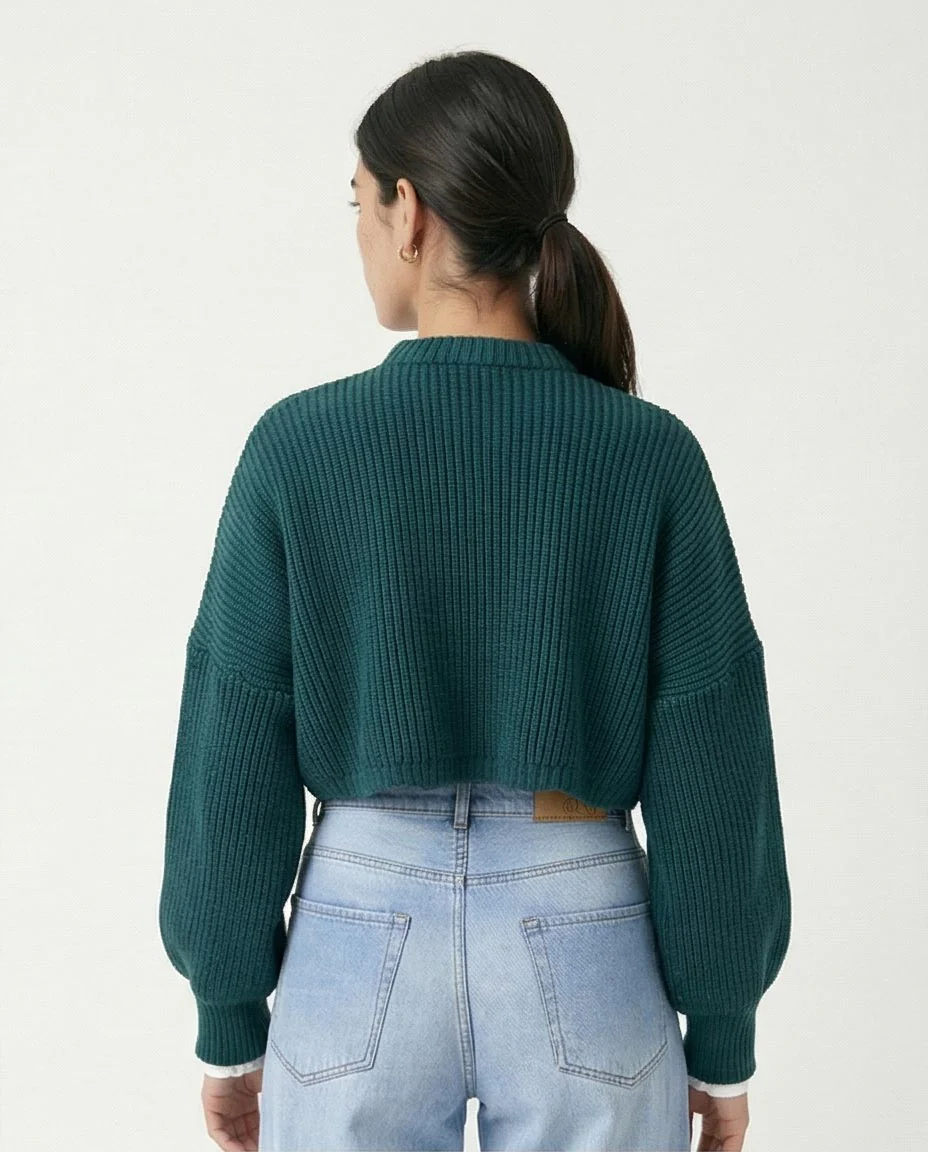 Ravin Women's Chunky Rib-Knit Cropped Sweater – Teal - R214309 - Image 2