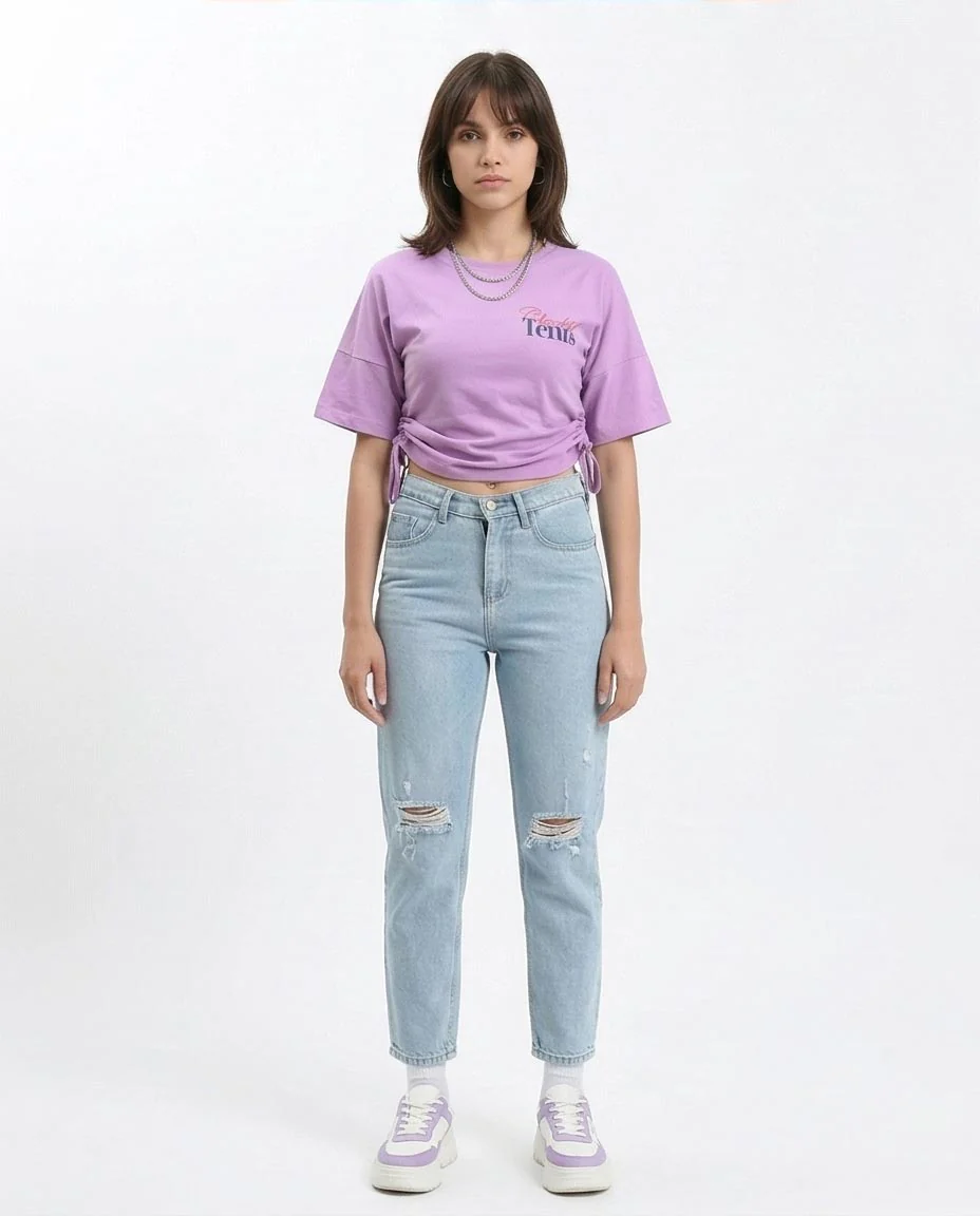 RAVIN Women’s Cinch-Side Graphic "Cleveland Tennis" T-Shirt – Lavender - R210798 - Image 4