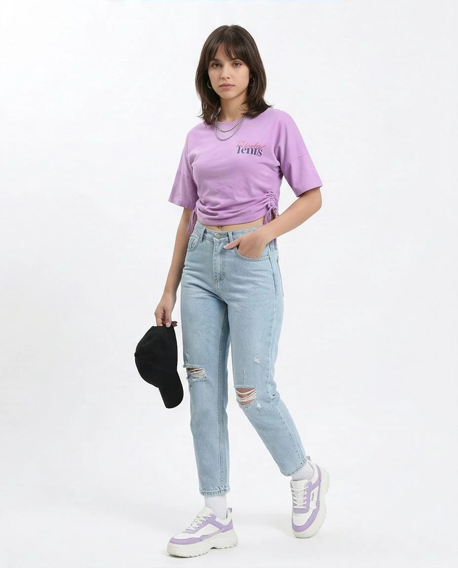 RAVIN Women’s Cinch-Side Graphic "Cleveland Tennis" T-Shirt – Lavender - R210798 - Image 5