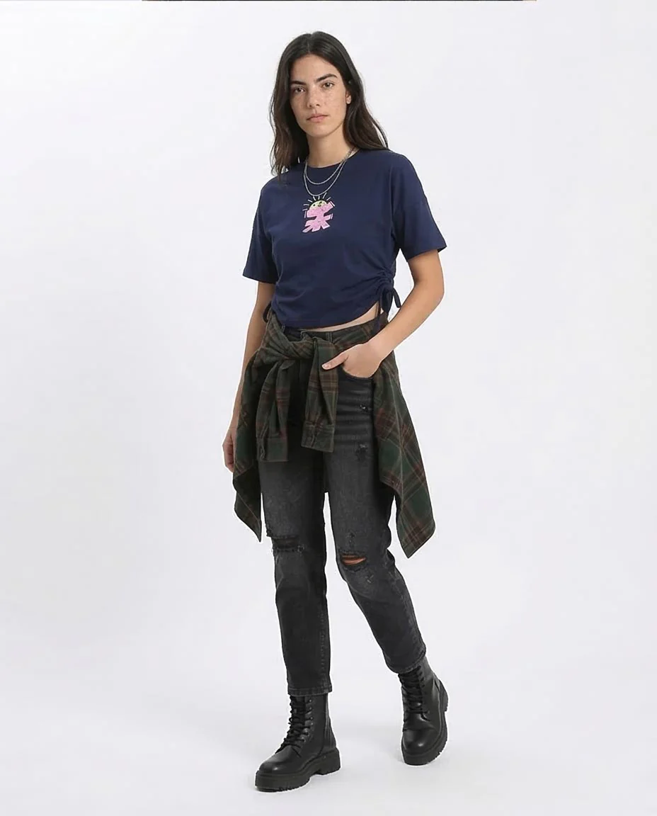Ravin Women’s Cinched-Side Graphic Tee – Navy Blue Distressed Print - R207870 - Image 5