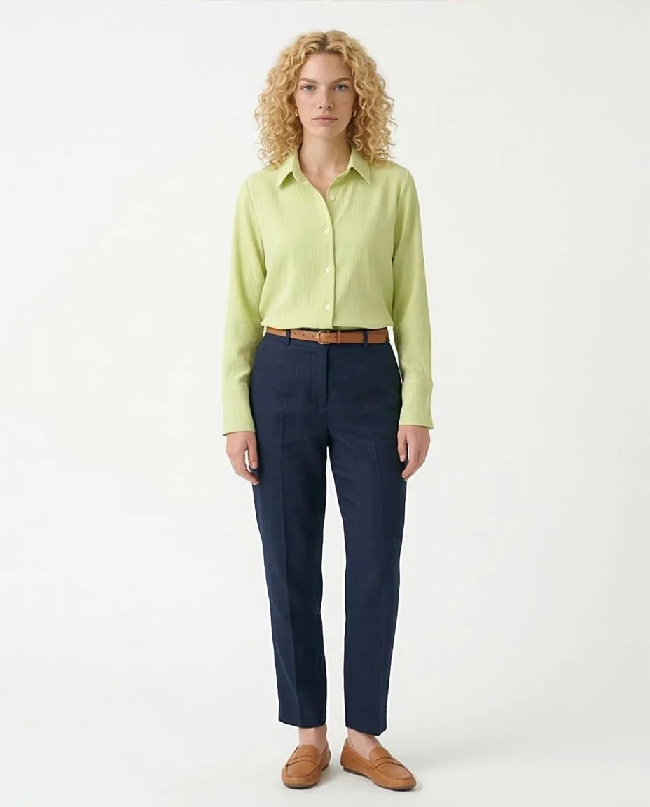 RAVIN Women’s Crinkle-Textured Button-Down Shirt – Lime Sorbet - R208129 - Image 3