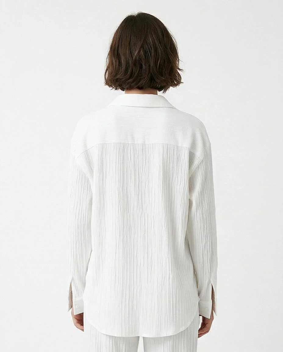 Ravin Women's Crinkled Relaxed-Fit Button-Down Shirt – Textured Oversized Long Sleeve Blouse - R217304 - Image 2