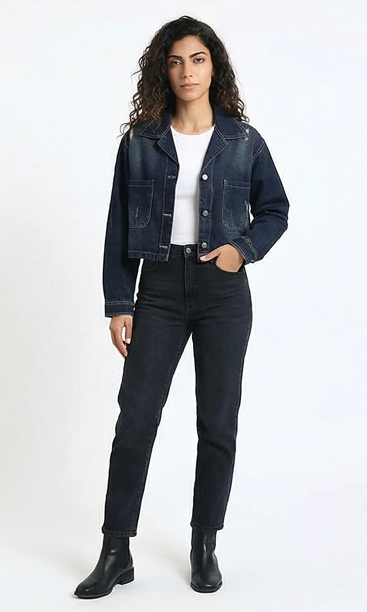 Ravin Women's Cropped Denim Jacket in Dark Wash - Image 4