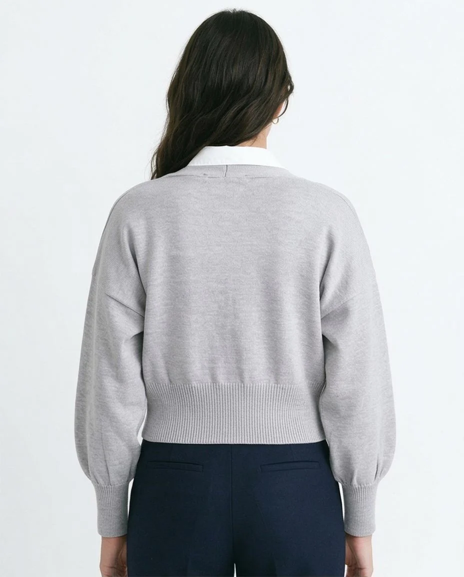 Ravin Women’s Cropped V-Neck Knit Cardigan – Light Grey - R213649 - Image 2