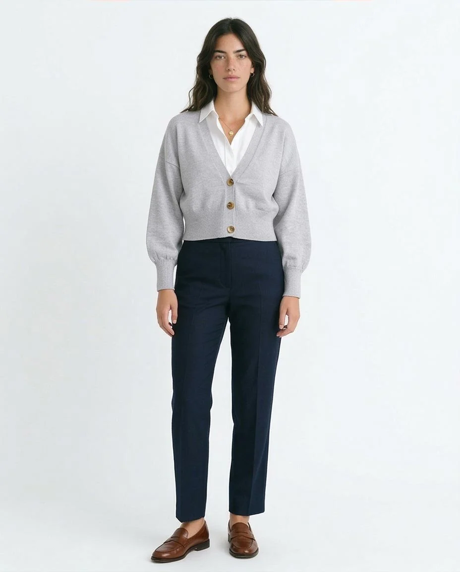 Ravin Women’s Cropped V-Neck Knit Cardigan – Light Grey - R213649 - Image 4