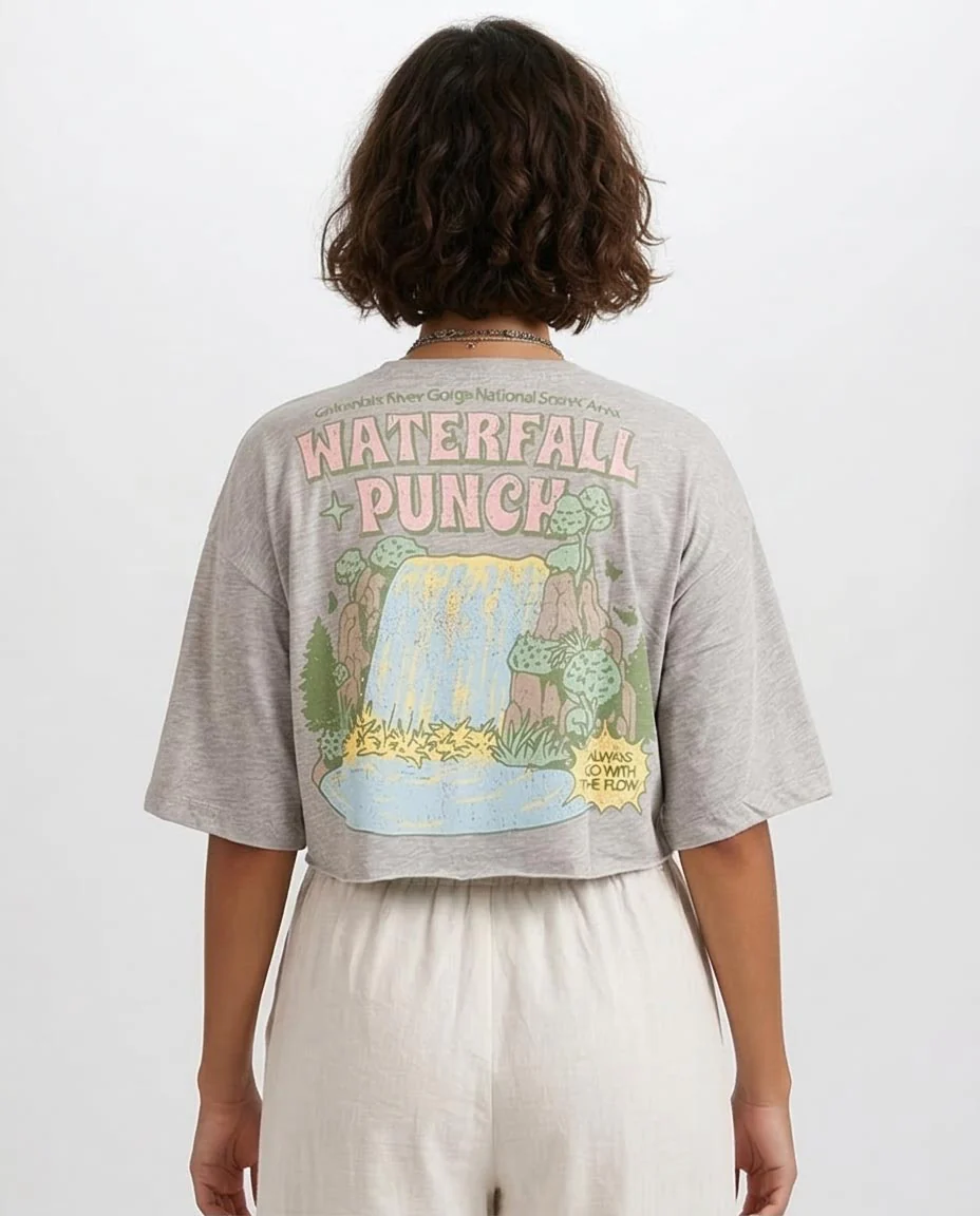 RAVIN Women’s Cropped "Waterfall Punch" Graphic T-Shirt - Grey Marle - O203512 - Image 2
