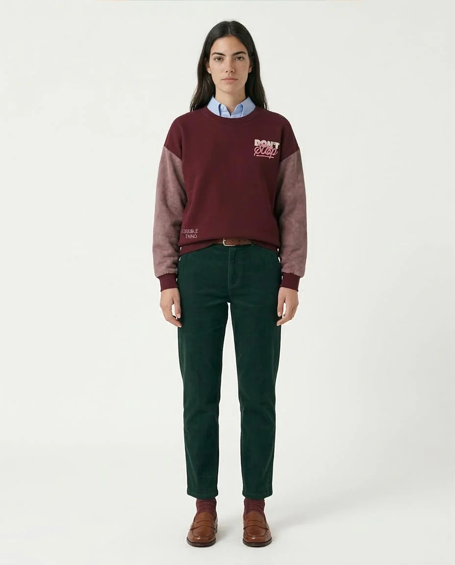 Ravin Women's "DON'T STOP" Multi-Print Color-Block Sweatshirt – Burgundy & Rose Melton - R212676 - Image 3