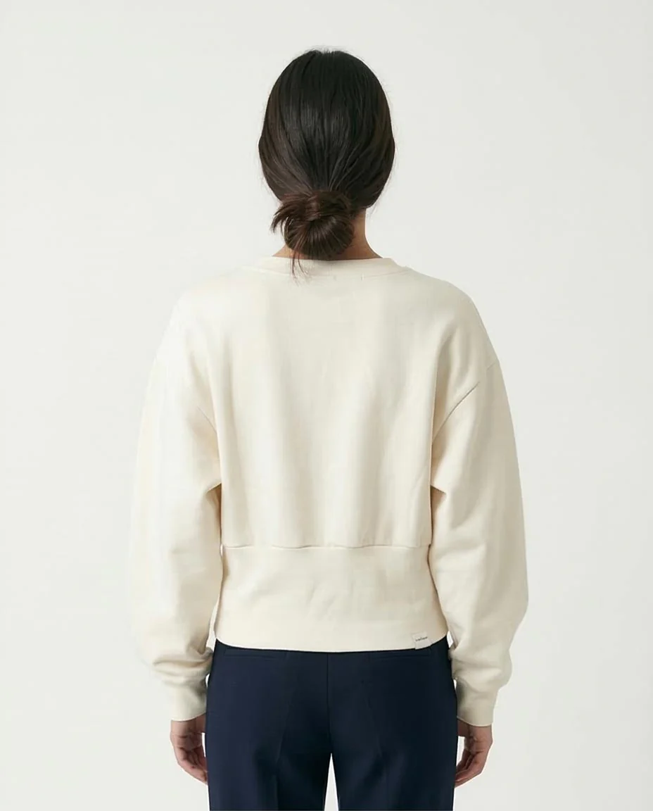Ravin Women’s Drop-Shoulder Melton Sweatshirt – Architectural Waist Detail in Ivory - R214912 - Image 2