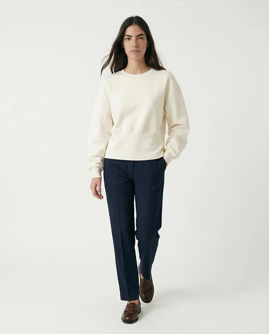 Ravin Women’s Drop-Shoulder Melton Sweatshirt – Architectural Waist Detail in Ivory - R214912 - Image 4