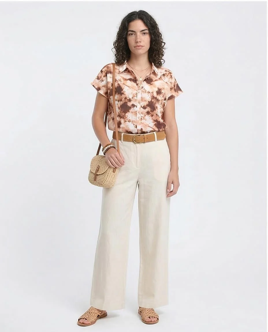 Ravin Women's Earth-Tone Abstract Print Crop Shirt - Brown & Light Orange - R204846 - Image 3