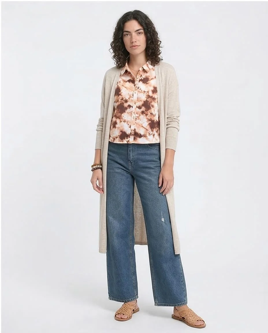 Ravin Women's Earth-Tone Abstract Print Crop Shirt - Brown & Light Orange - R204846 - Image 5