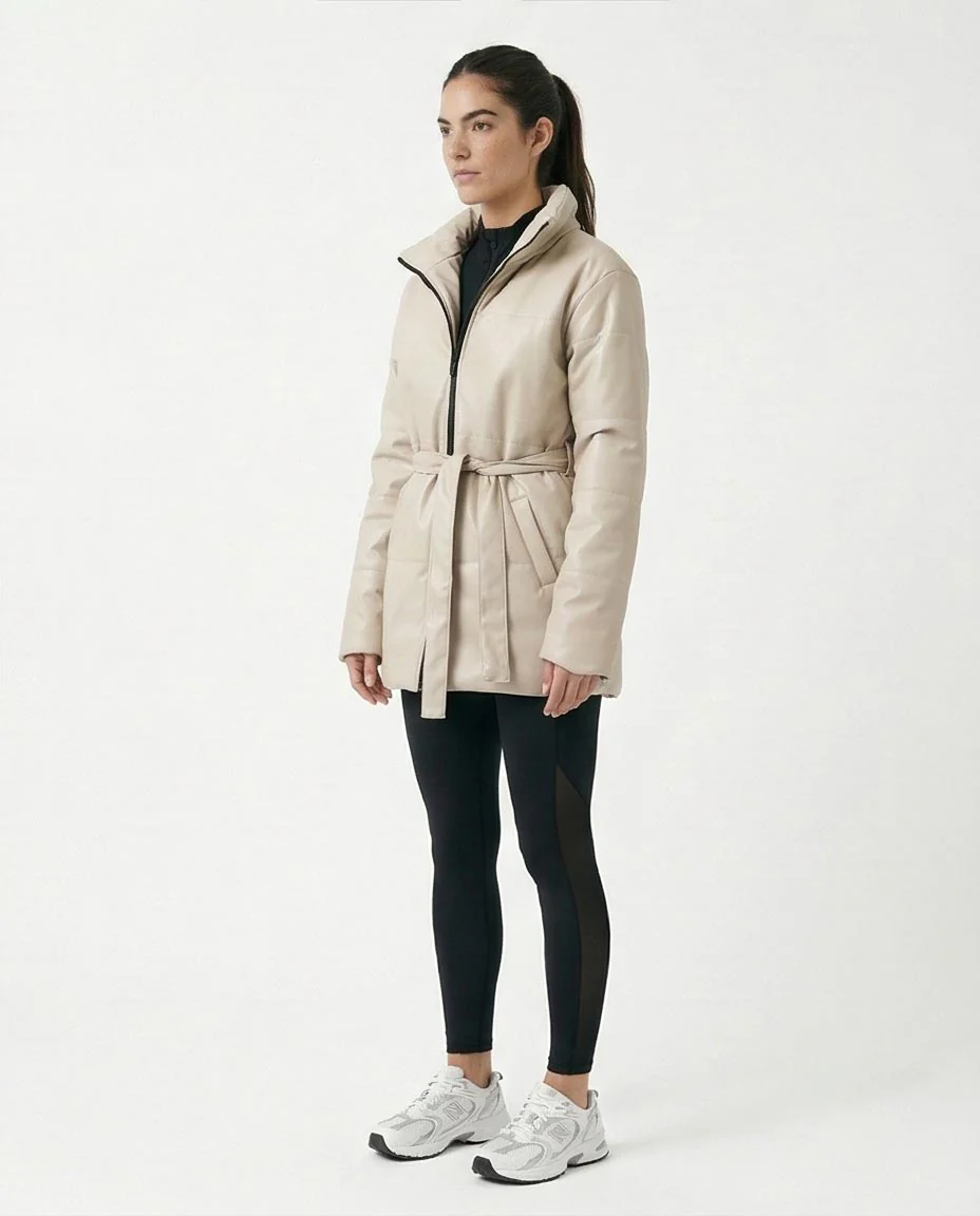 RAVIN Women’s Faux-Leather Belted Puffer Jacket – Oatmeal - R211601 - Image 5