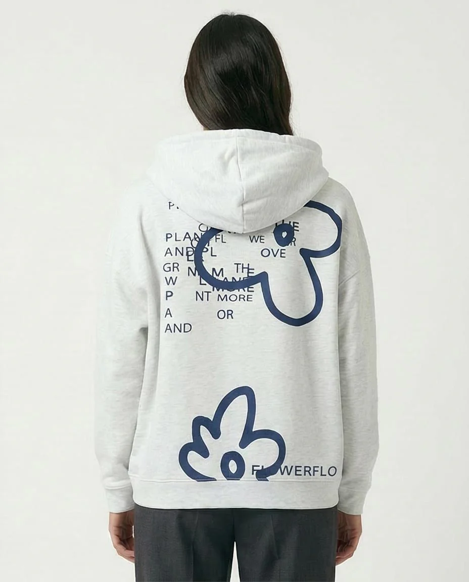 Women's Floral Graphic Zip-Up Hoodie Light Grey Heather - O200712 - Image 2