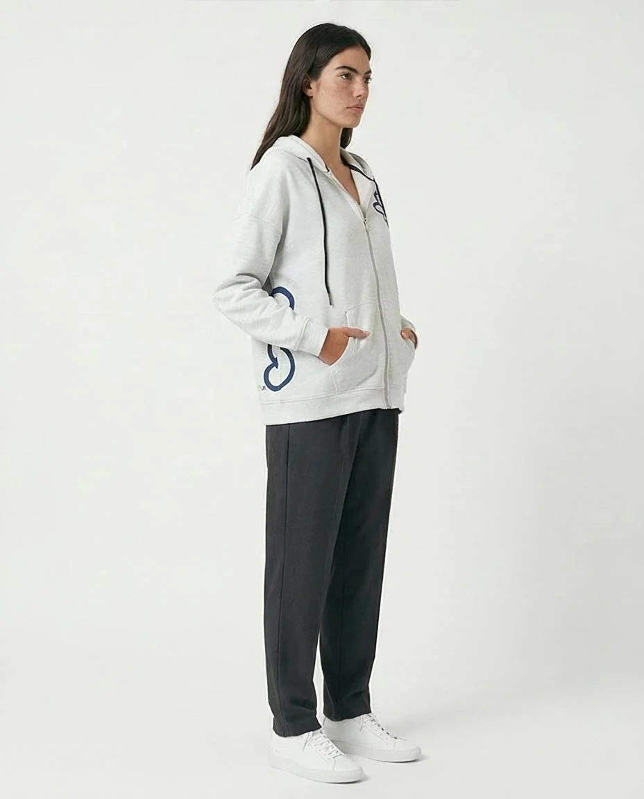 Women's Floral Graphic Zip-Up Hoodie Light Grey Heather - O200712 - Image 3