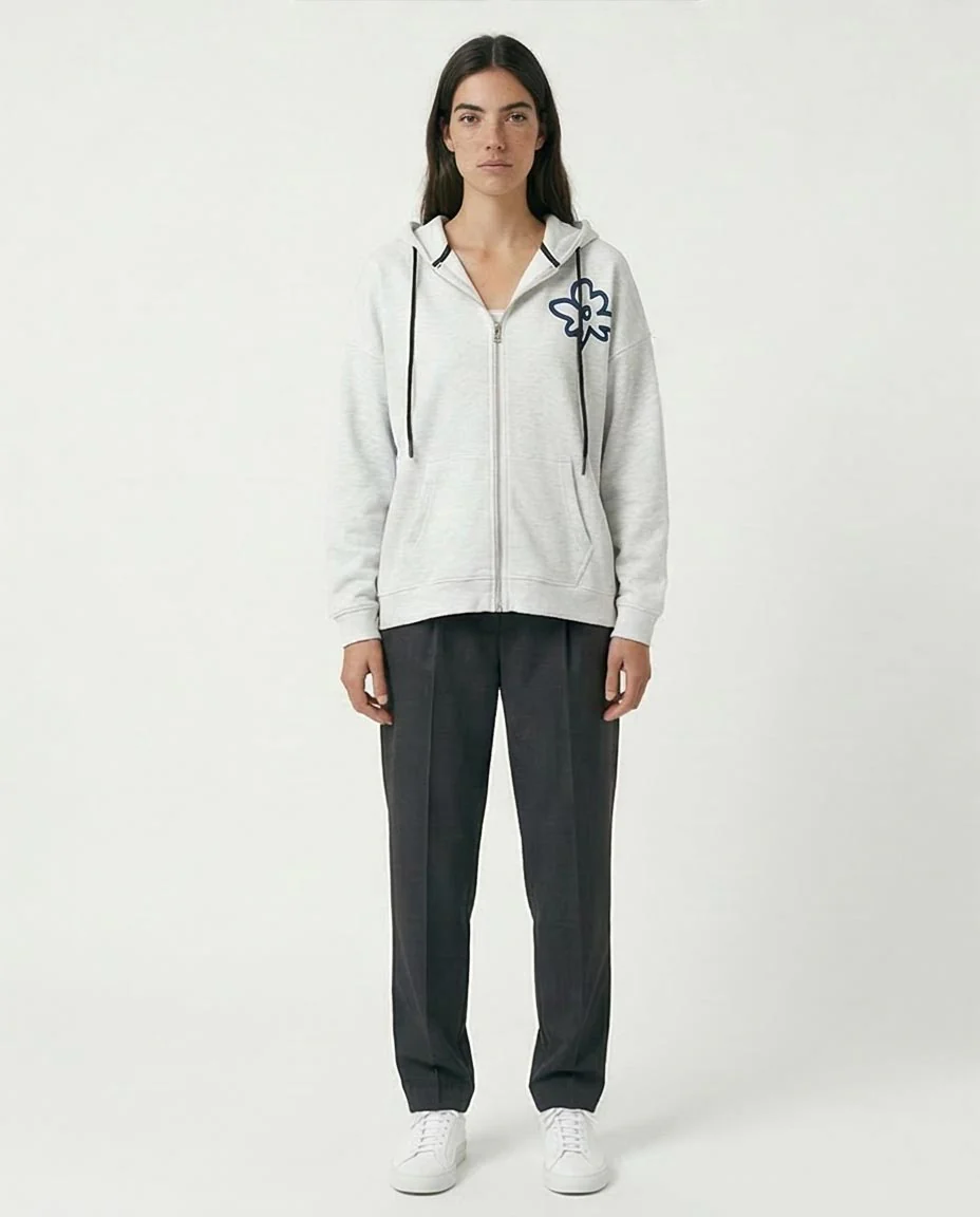 Women's Floral Graphic Zip-Up Hoodie Light Grey Heather - O200712 - Image 4
