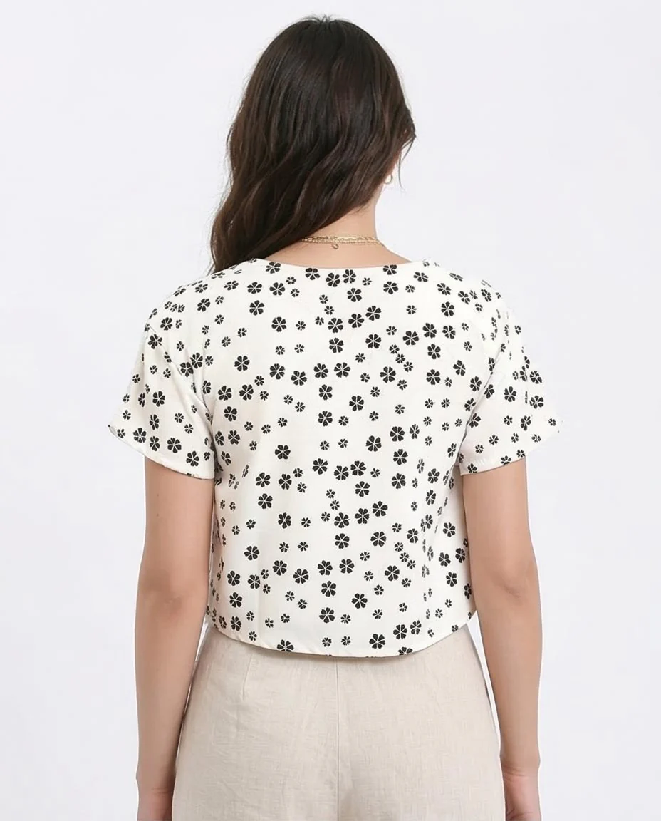 Ravin Women's Floral Print Boxy Cropped Top - Off-White & Black - R208776 - Image 2