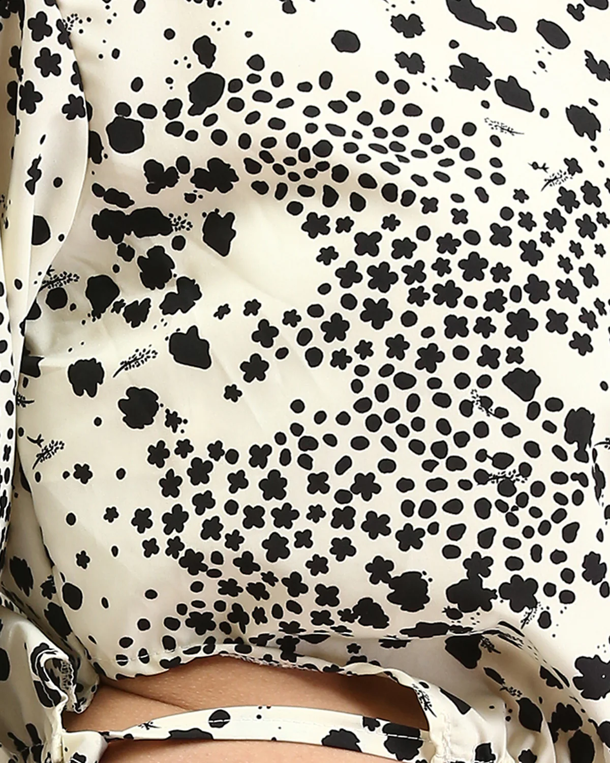 Ravin Women's Floral Print Cropped Blouse with Bell Sleeves- Cream & Black - R208774 - Image 4