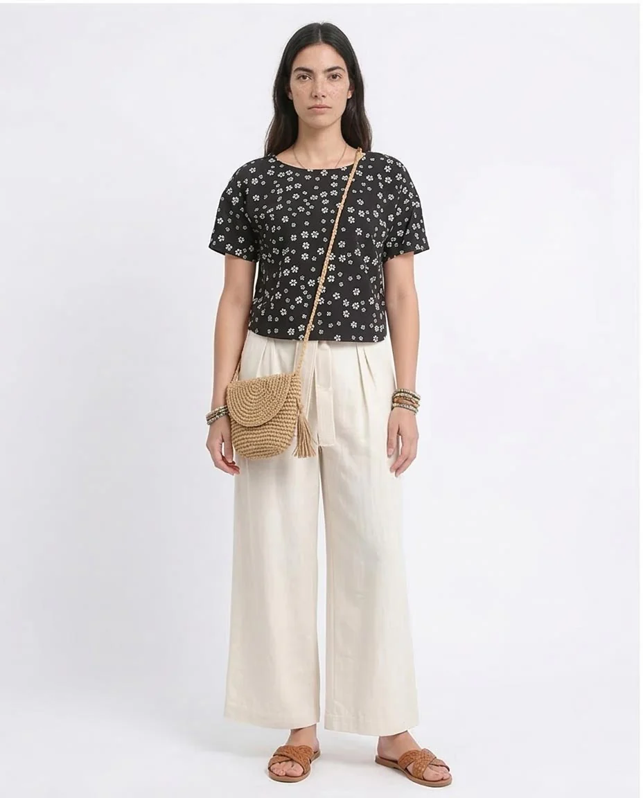 Ravin Women’s Floral Print Relaxed Crop Top - Black & White - R208775 - Image 3