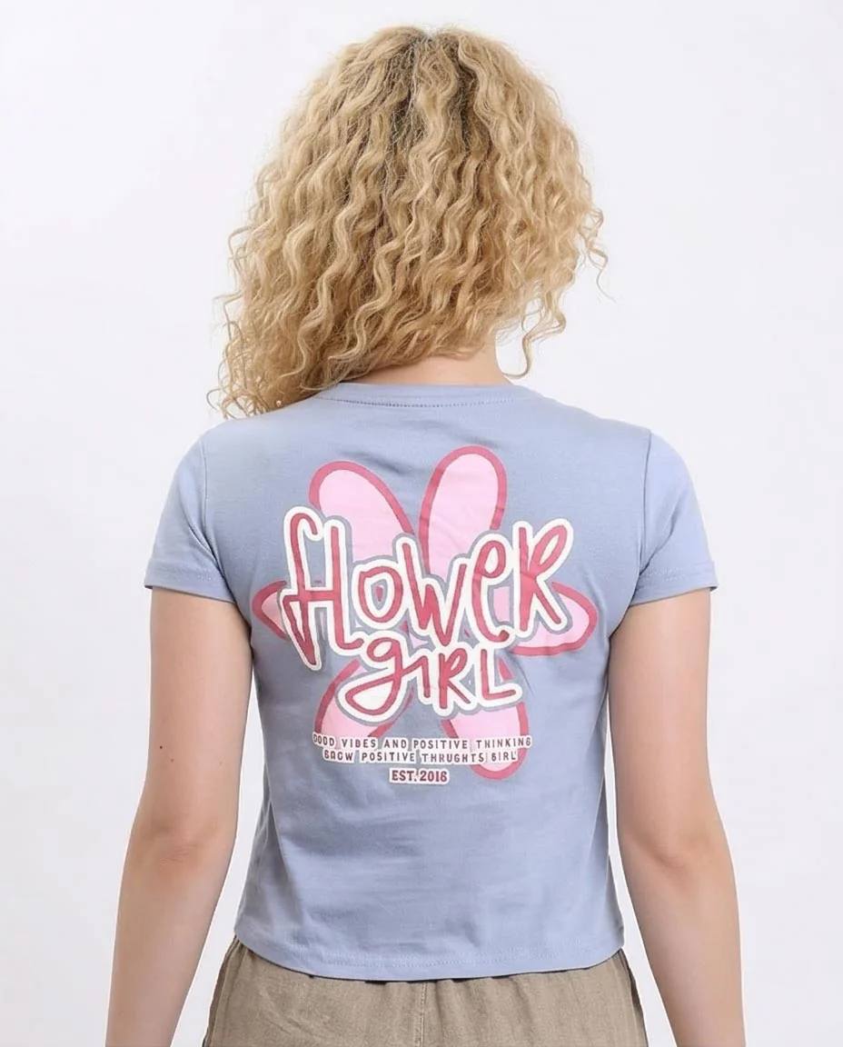 Ravin Women's "Flower Girl" Cropped Graphic T-Shirt - Periwinkle Blue - R208602 - Image 2
