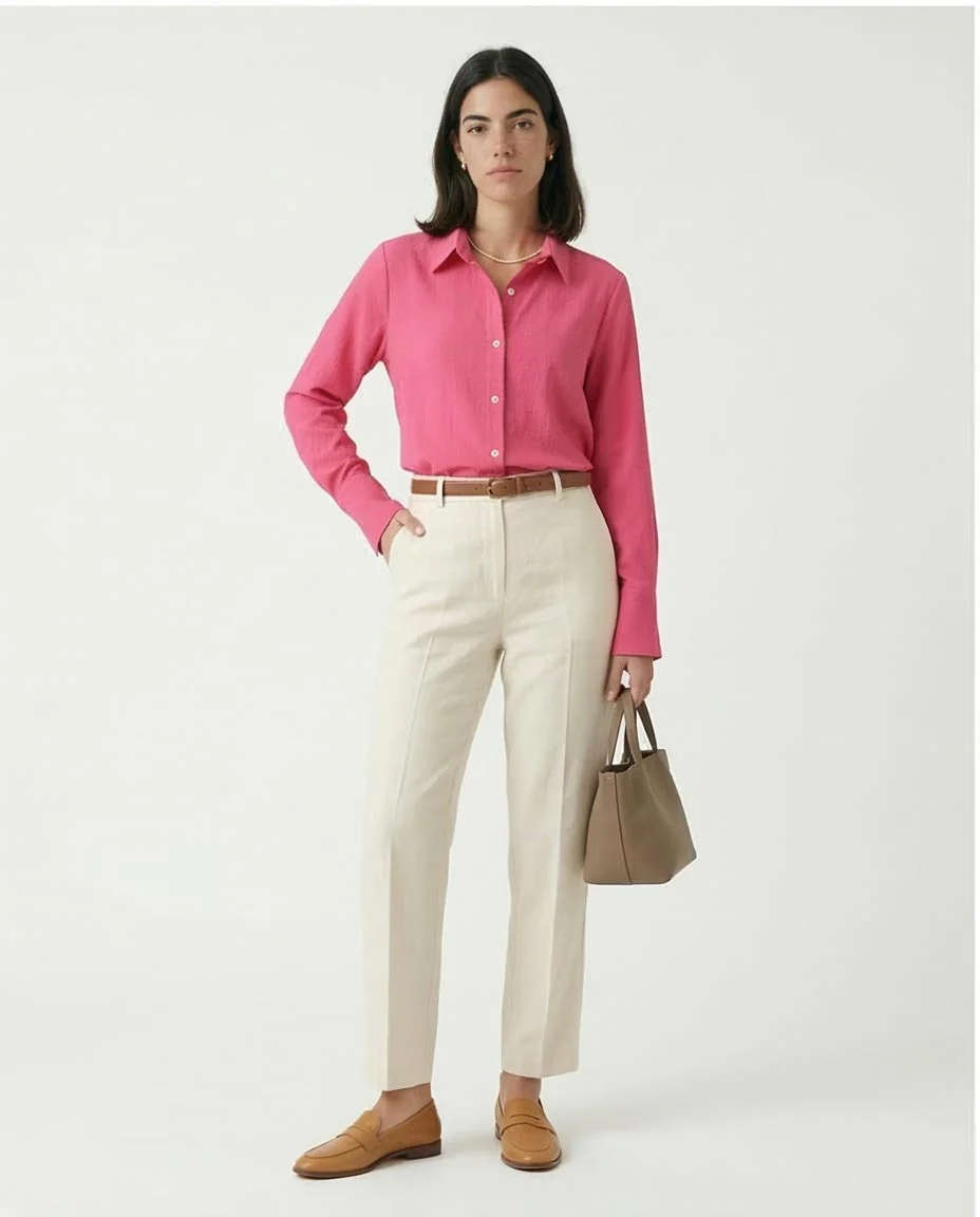 Ravin Women’s Fuchsia Crinkle-Textured Button-Down Shirt – Relaxed Fit - R210509 - Image 3